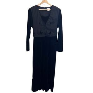 Vintage Velvet Dress Size 16 Maxi Tie Back Whimsigoth Fairy Grunge Butterfly